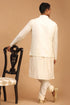 VASTRAMAY Cream Mirror Jacket With Cream Kurta and Pyjama Baap Beta Set